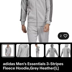 adidas Men's Essentials 3-Stripes Fleece Hoodie,Grey Heather xl