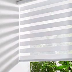 Persilux Cordless Zebra Blinds For Windows (32" W X 72" H, White)