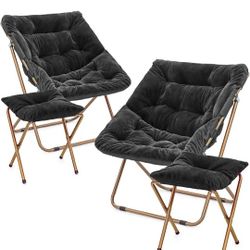 MoNiBloom Square Folding Faux Fur Saucer Chair for Bedroom Living Room Dorm Foldable Metal Frame Ove