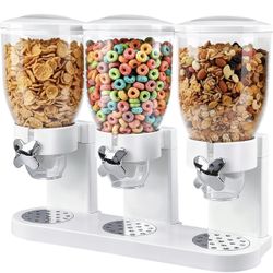 Triple Cereal Dispenser Countertop 2L, Airtight Cereal Containers Storage, Large Capacity Total 6L for Kitchen Pantry, Rotating Dry Food Dispenser for