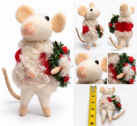 Needle Felted Christmas Mouse Figurine