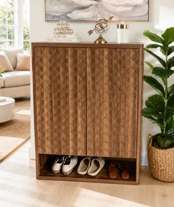 20-pair Capacity Shoe Cabinet With Diamond Pattern Texture & Adjustable Shelves - Handle-free, Space-saving Large Entryway Storage Organizer, Modern 2