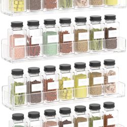 Wall Mounted Spice Rack Organizer,Clear Acrylic Spice Shelf Storage Holder,Hanging Seasoning Rack Organizer for Wall Kitchen 4 Pack