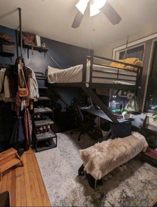 Metal Loft Bed With Stairs Or Ladder And Desk 