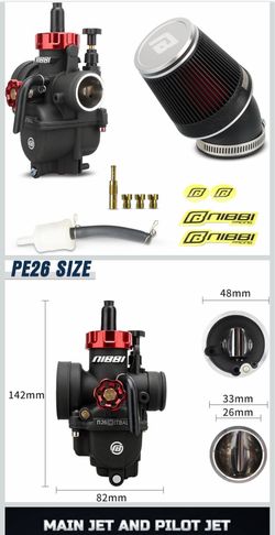 NIBBI PE26 Carburetor Kit, 26mm Carb with Motorcycle CNC Air Filter Fit for Pit Bike Dirtbike Minibike ATV 200cc Tao Tao SSR TTR Apollo
