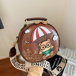 Chic Compact Circular Handbag for Ladies, Adorable Two-Tone Crossbody Bag, Stylish Broad Strap Shoulder Purse, Distinctive Round Satchel