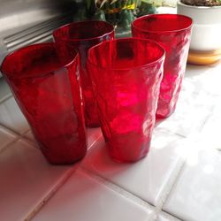 Vtg Morgantown Seneca Crinkle RUBY Red Glass Set