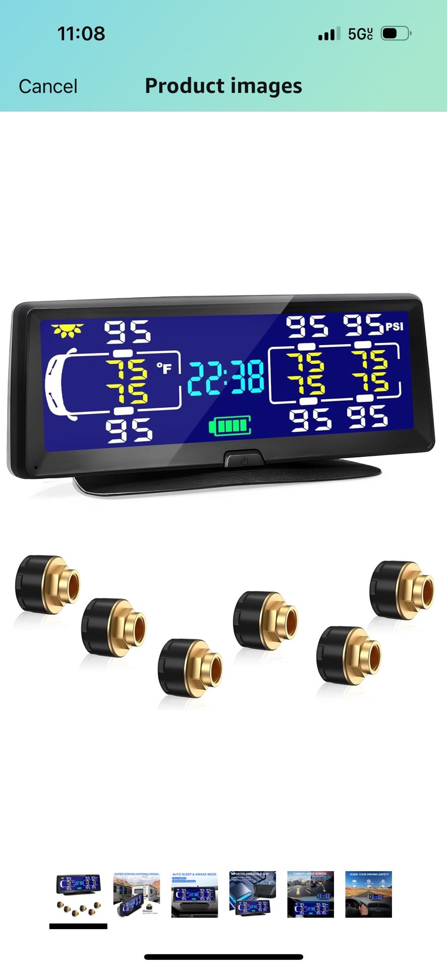 Hieha Rv Tire Pressure Monitoring System, 7.84” Solar TPMS for Rv Travel Trailer Coach Truck Fifth Wheel Motorhome with 6 Sensors, Real-time Monitorin