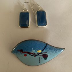Liz Claiborne Earrings And Handcrafted Brooch