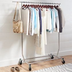 Clothing Rack Heavy Duty Clothes Racks Foldable Garment Rack with Wheels and Extendable Rod, Collapsible Clothing Rack 