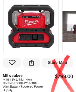 Milwaukee M18 18V Lithium-lon Cordless 3600-Watt/1800-Watt Battery Powered Power Supply