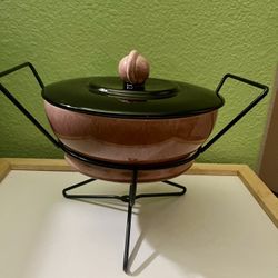Ceramic Serving Bowl with Lid & Metal Stand