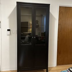 IKEA HEMNES Glass-door Cabinet/Bookcase, black brown, 35 3/8“ x 77 1/2“ 