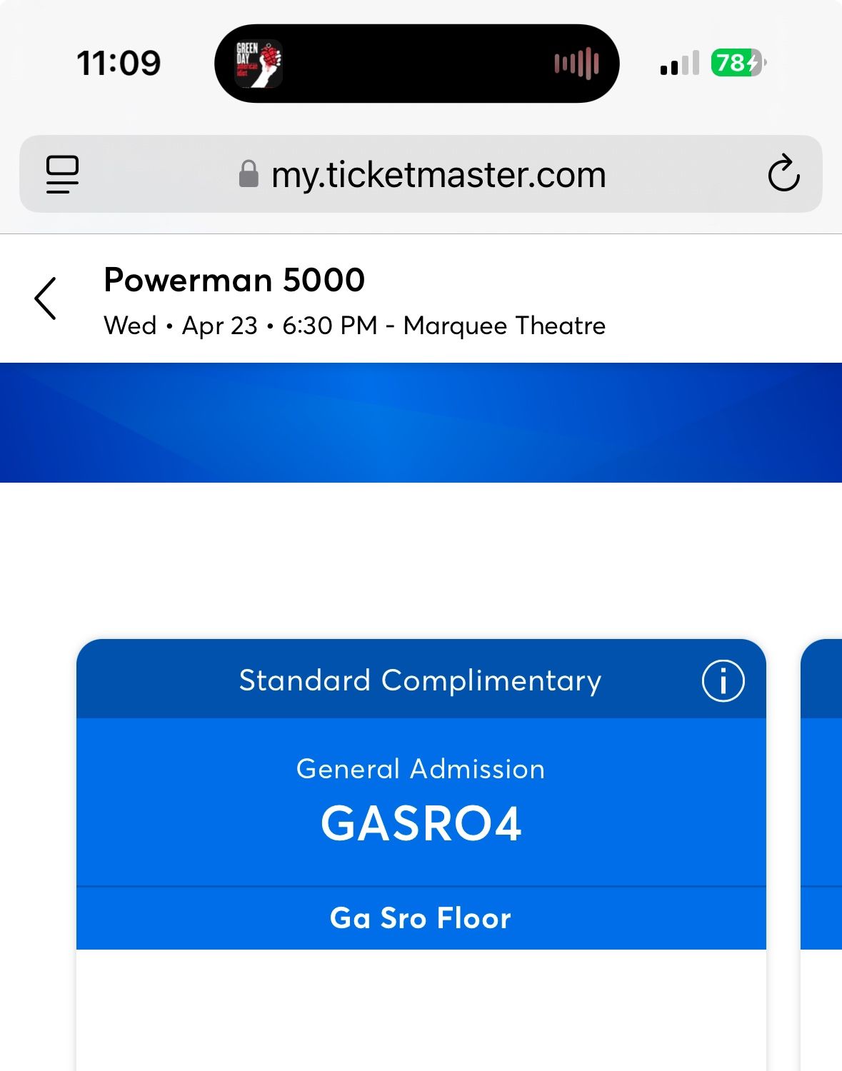 Powerman 5000 2 Tickets Two GA Tickets