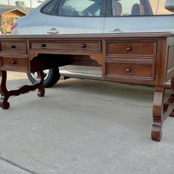 Vintage Solid Wood Dresser with Leather Inlay Top Drawers Sides & Back