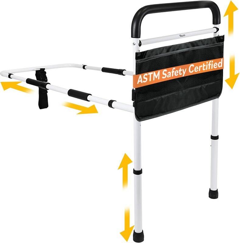 Vaunn Medical New Adjustable Bed Assist Rail Handle (Passed ASTM F3186–17 Safety Standard) and Hand Guard Grab Bar, Bedside Safety a