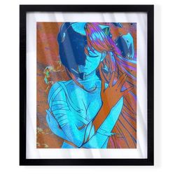 Lucy from anime series Elfen lied retro colors custom art piece in black frame