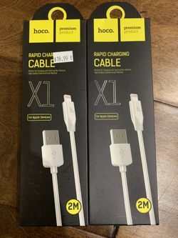 Two New Hoco 6.5 Ft Lightning Flat Cables Apple iPhones Black $5 Ea