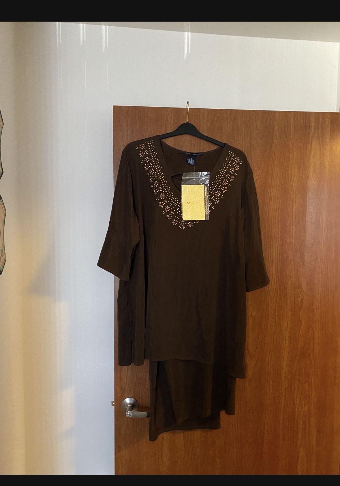 Susan Graver Style Tunic Shirt & Wide Leg Pant Set 3XL