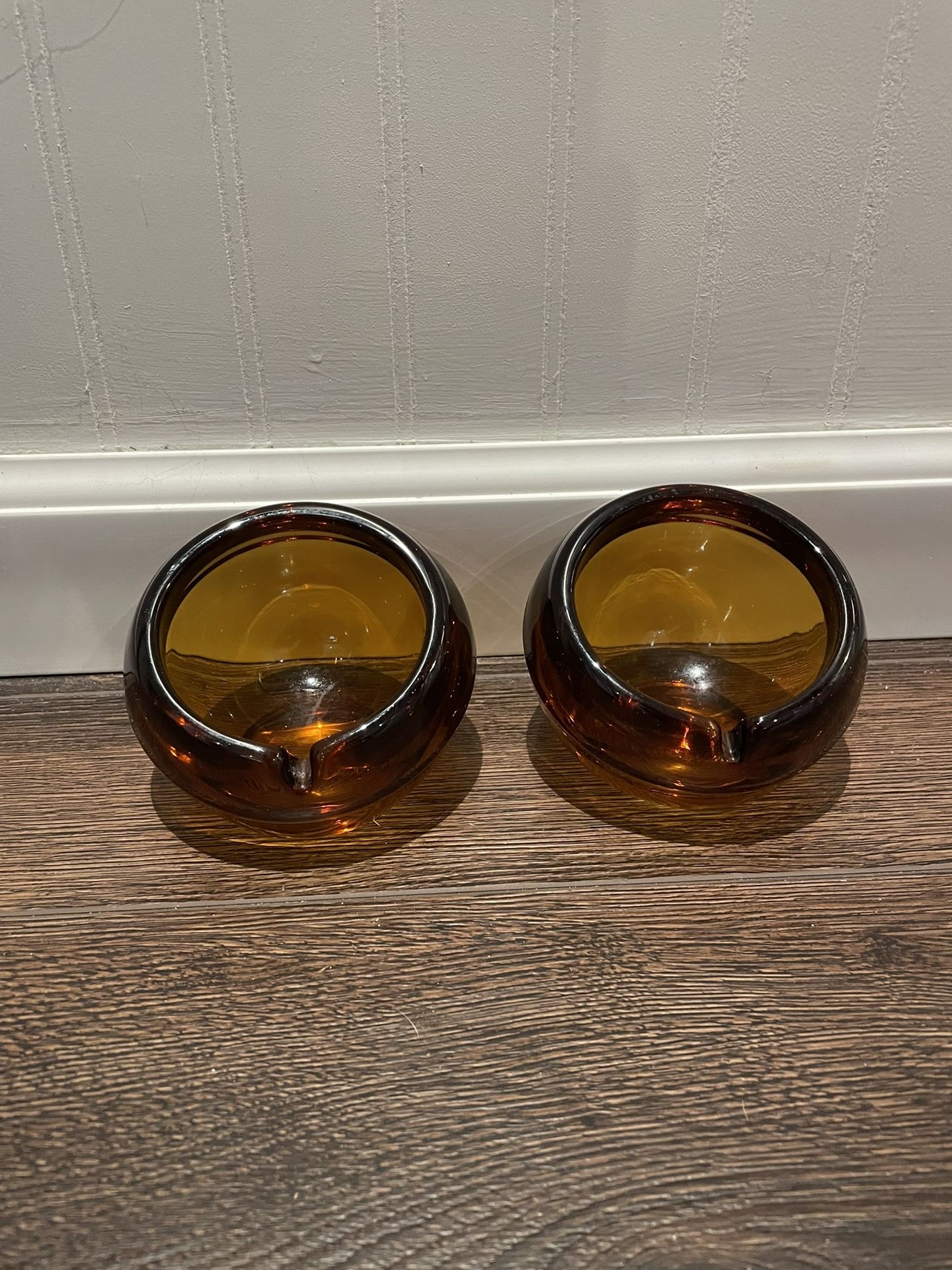 Pair of Viking Glass Amber 60s/70s MCM Orbital Ashtrays—Willing to Take Reasonable Offers