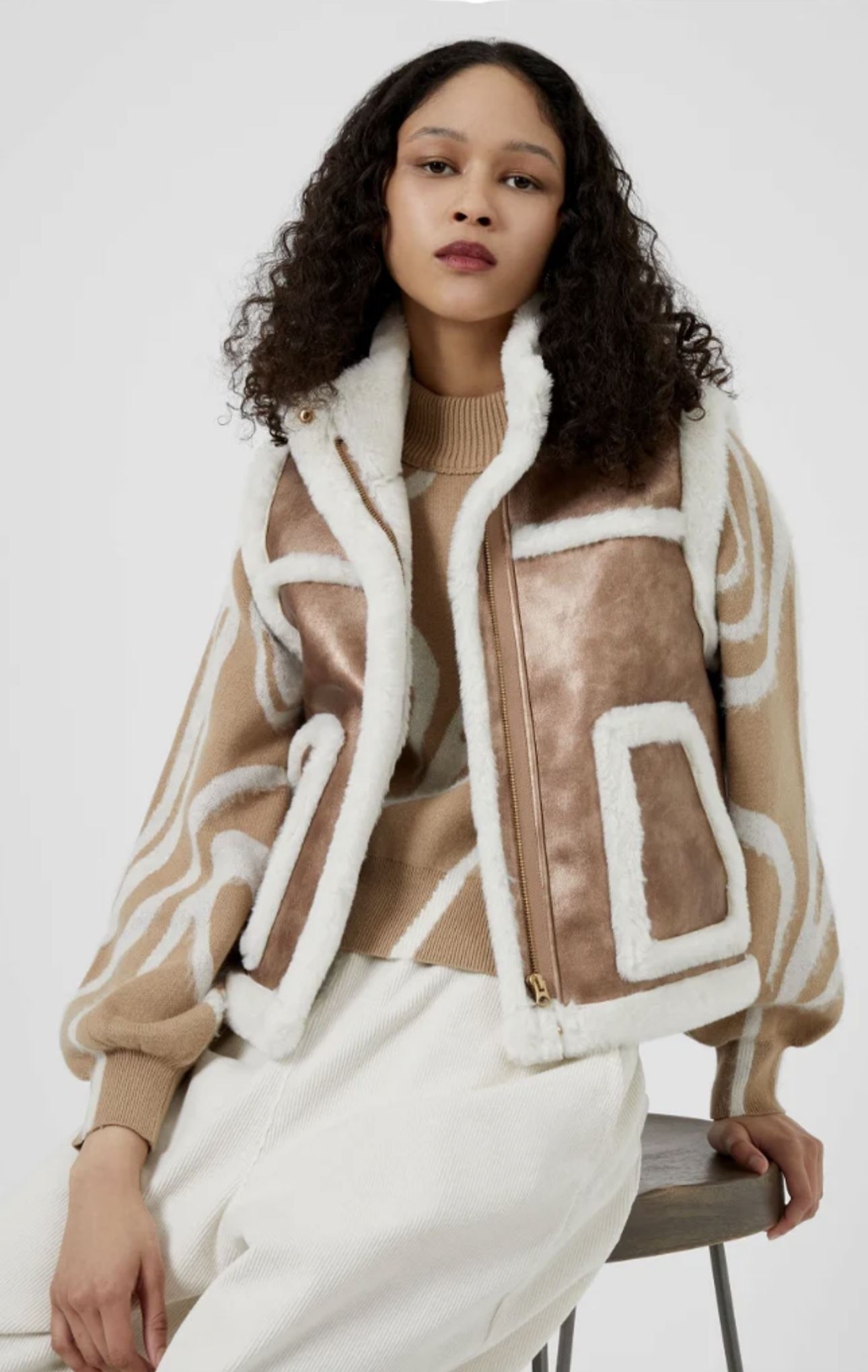 FRENCH CONNECTION Balia Faux Fur Gilet in bronze NWT SIZE: M