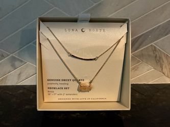 Luna Norte Layered Druzy Quartz Necklace Set - Brass 16” + 17” With 2” Extenders