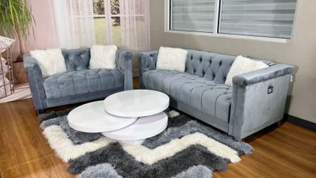 Silver Velvet 2pc SOFA & LOVE SEAT SET / Juego de Sofas 🔥🔥
