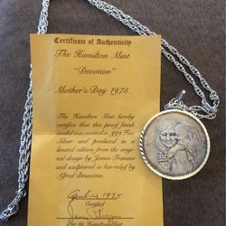 Vintage 1975 James Franzen Sterling Silver 925 Mothers Day DEVOTION Pendant On 27” Chain-Hamilton Mint 48.8 G