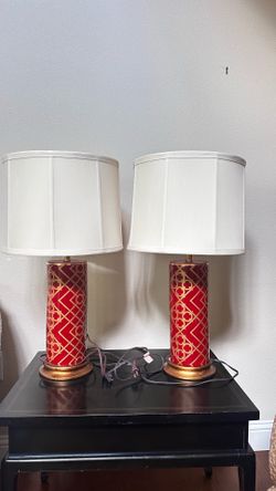 Pair of Port 68 Red & Gold Ceramic Table Lamps