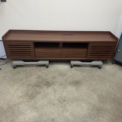 Large Walnut Brown Tv Stand with Sliding Doors and Drawers