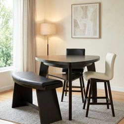 High Triangular Wooden Dining Set (Table + Bench + Chairs)
