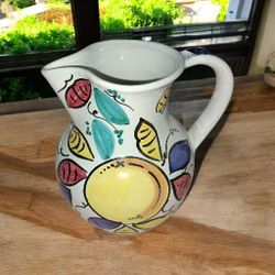 Vintage Pier 1 Imports Multicolor Hand Painted Pitcher. Made In Italy. Deruta-Style.
