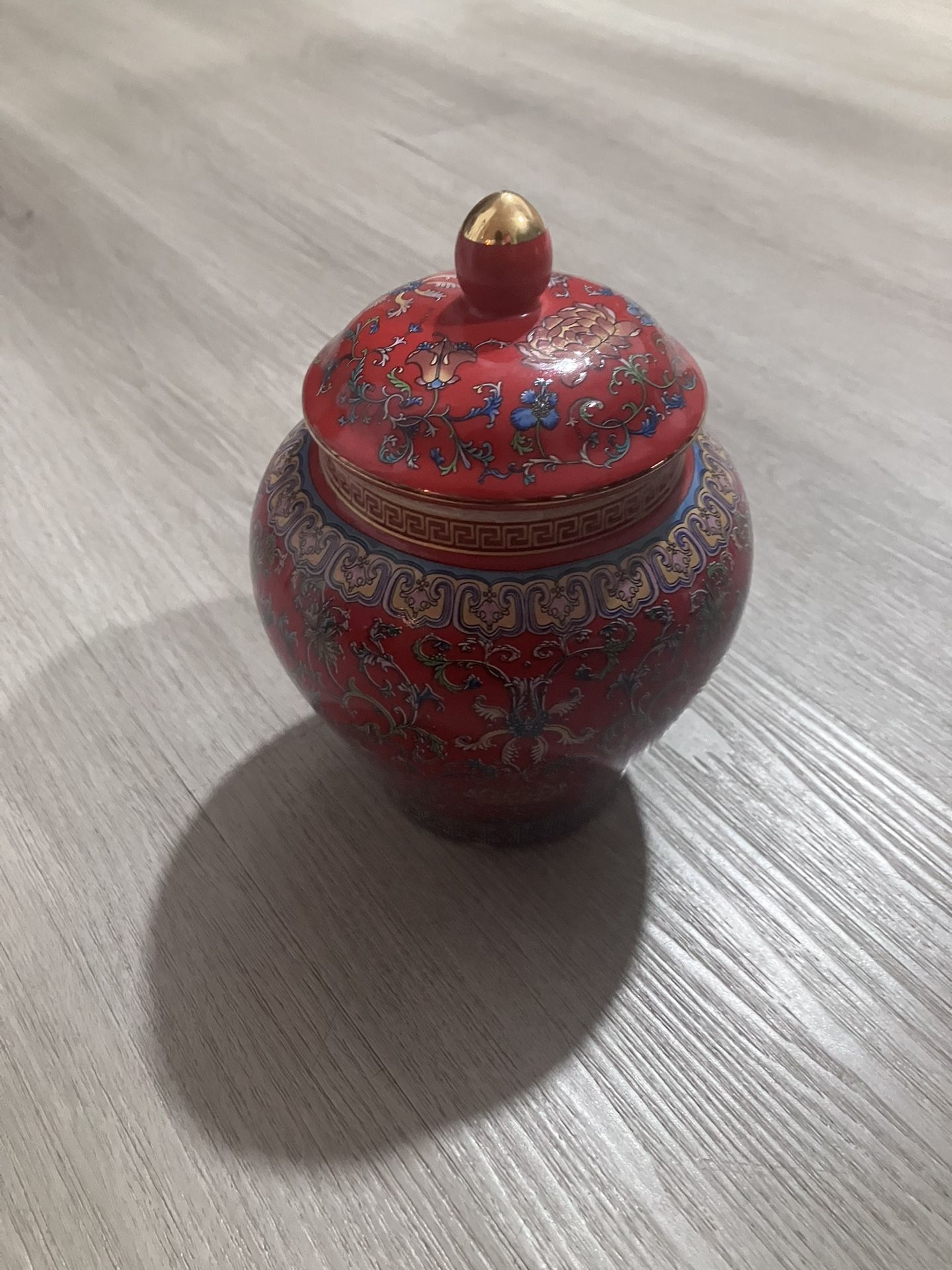 Red Cloisonné Lidded Decorative Jar