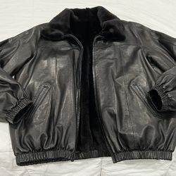 Reversible Leather and Sheared Mink Bomber Jacket (Size XL)