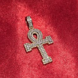 10k Yellow Gold Diamond Ankh Cross Pendant 1/2 ctw 