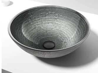 NEW! VIGO Giovanni Artistic Silver Glass Round Vessel Bathroom Sink