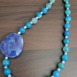 Natural blue beads 10mm and stone round Handmade 