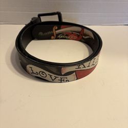 MEN'S ED HARDY SKULL AND SWORD LOVE KILLS SLOWLY REVERSIBLE BELT SIZE 38