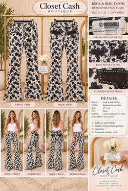 Rock & Roll Denim Cow Print Flare Jeans Size 27x32