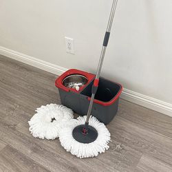 (Brand New) $20 Spin Mop Bucket Floor Cleaning Set Includes 2pc Microfiber Replacements 