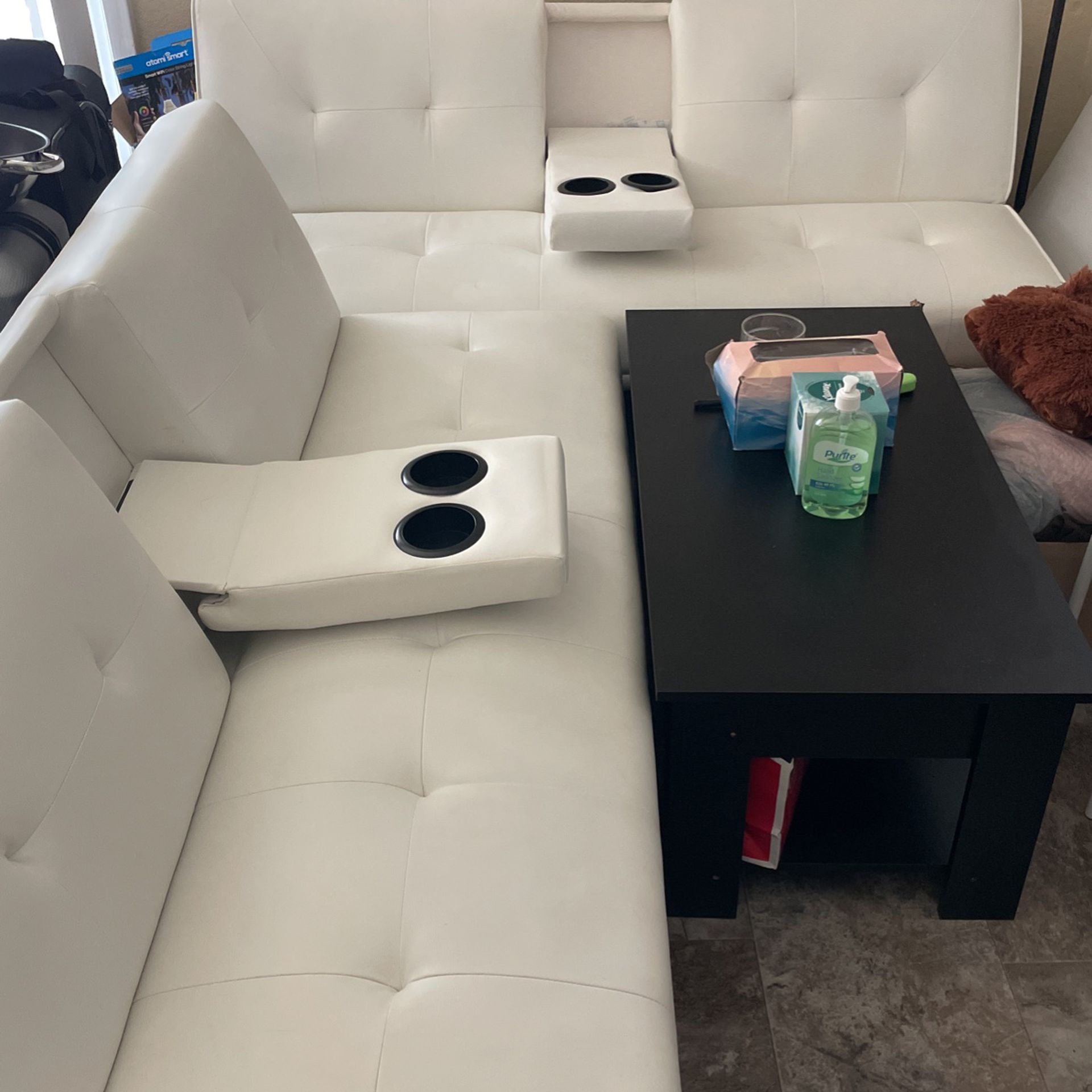 Leather Sofa With Cup holders 