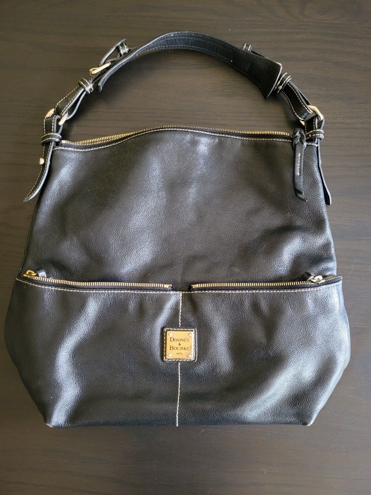 VTG Dooney & Bourke Womens Dillen Large Shoulder Hobo Bag Black Pebbled Leather