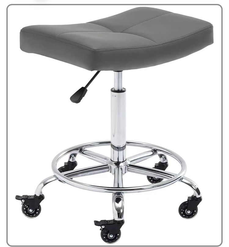 NewWide Rolling Swivel Stool with Lockable Rubber Wheels & Footrest