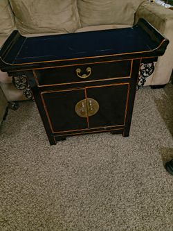 Vintage Japanese Style Black Lacquer Cabinet Sideboard Console with Drawer