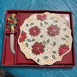 Christmas Cheese Plate And Knife