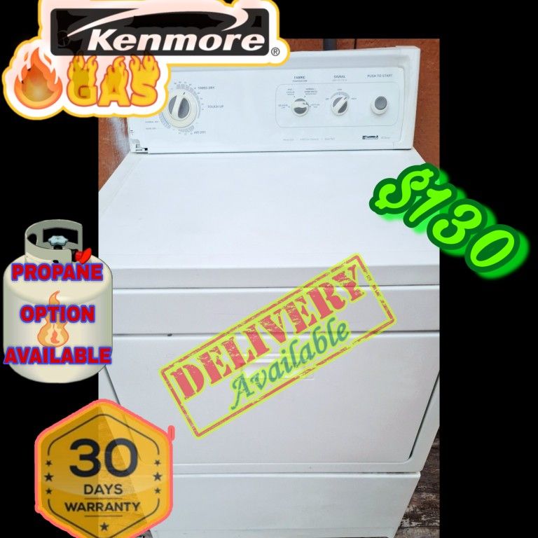 Kenmore GAS Dryer, Natural Or Propane Gas. 30 Day Warranty!!