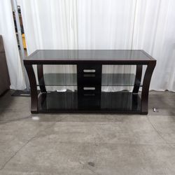 Dark Wood Multi-Tier TV Stand with Glass Shelves