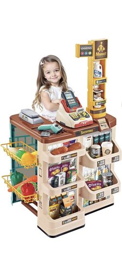 Kids Supermarket Set Role Play Superstore Shop Toys Children Supermarket with Light, Sound, Working Scanner, and Accessories Included