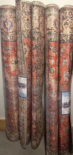 39x52 Red Bohemian Chenille Area Rug