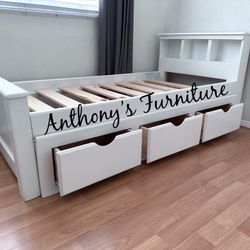 White Twin Bed With Drawers 